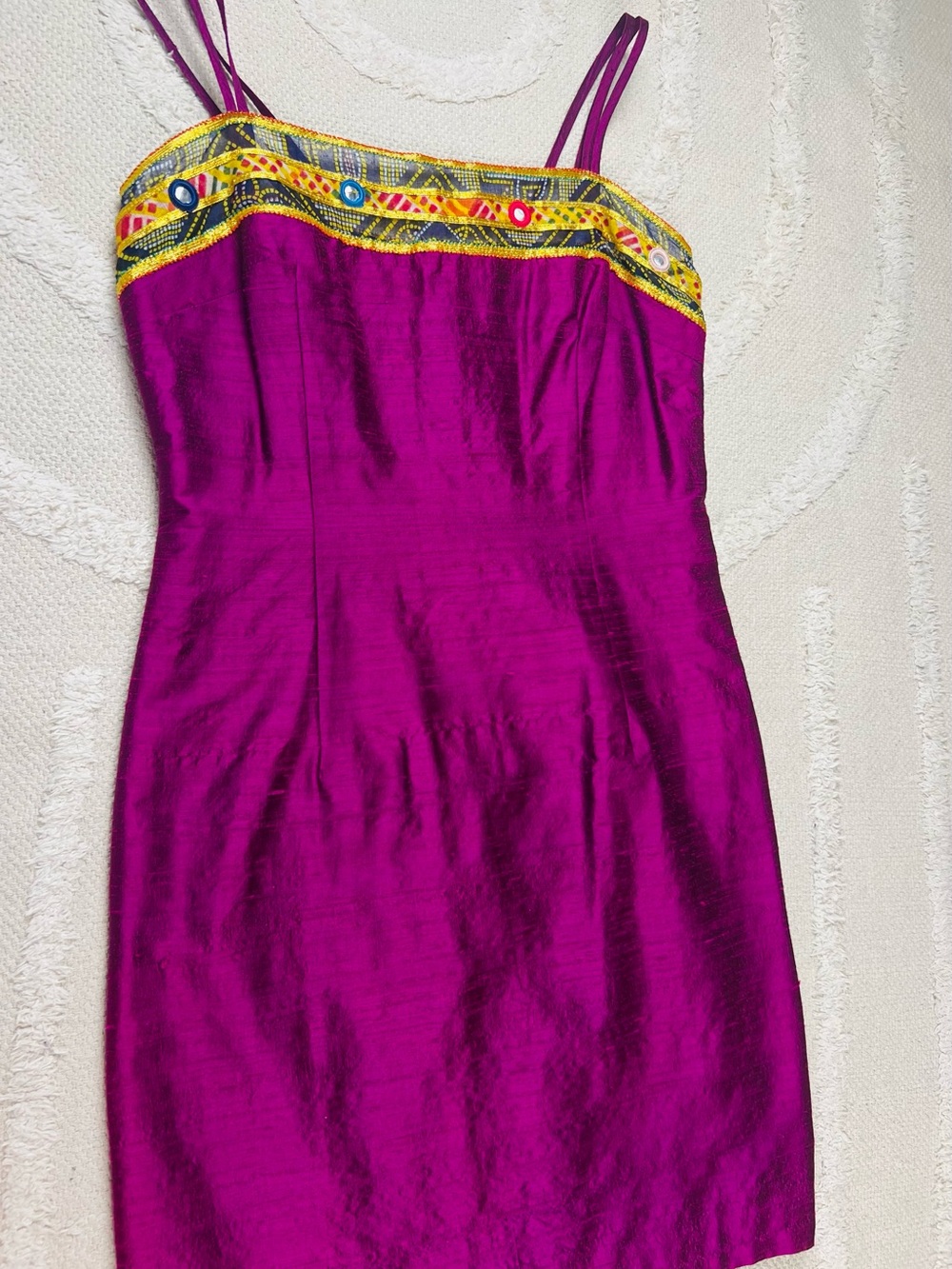 VTG 90s Y2K Magenta Silk Mini Spaghetti Strap Dress -Laundry by Shelli Segal - 4